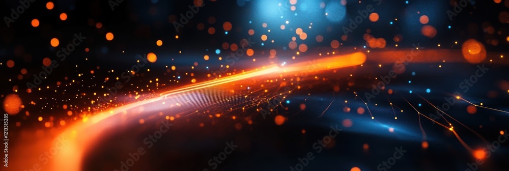 Poster abstract digital network with glowing orange and blue lines illustrating connectivity and modern tec