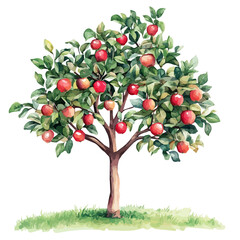 Wax Apple Tree with Fruit &ndash; Watercolor Illustration, Botanical Art, Fruit-bearing Tree Painting, Nature-inspired Artwork, Vibrant Watercolor Tree with Fruits
