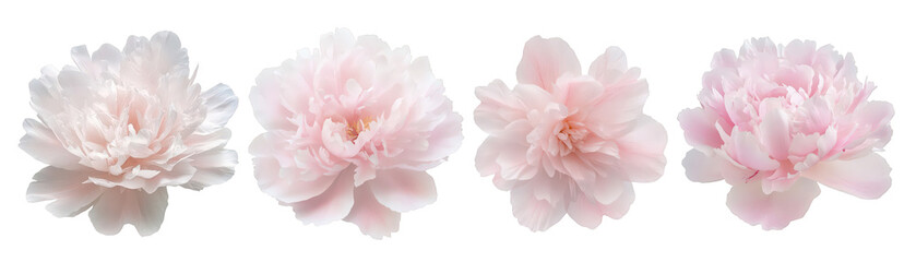 Fototapeta premium Four exquisite pink peonies showcase their delicate petals and soft hues, creating a serene floral arrangement.