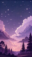 Fototapeta premium Purple gradient moonlit sky with clouds and stars wallpaper.
