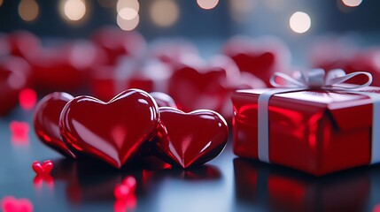 Heartfelt valentine's day greeting card with vibrant red hearts and neatly wrapped presents