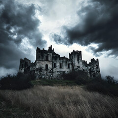 Obraz premium Ruined Castle Under a Dramatic Sky