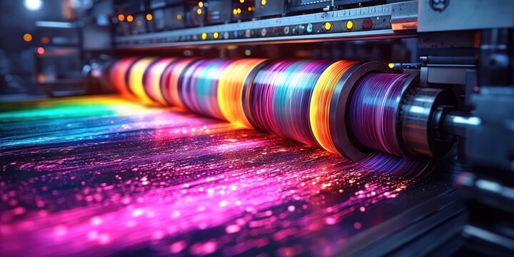 vibrant printing machine in action high quality colorful printing services with vivid ink and dramatic lighting