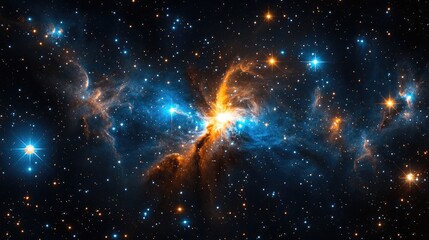 Cosmic Nebula with Blue and Orange Hues