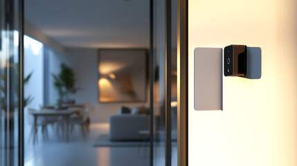 A white and black smart home device is mounted on a wall