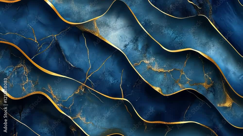 Aufkleber elegant blue and gold abstract design showcasing flowing waves and intricate textures in a stunning 