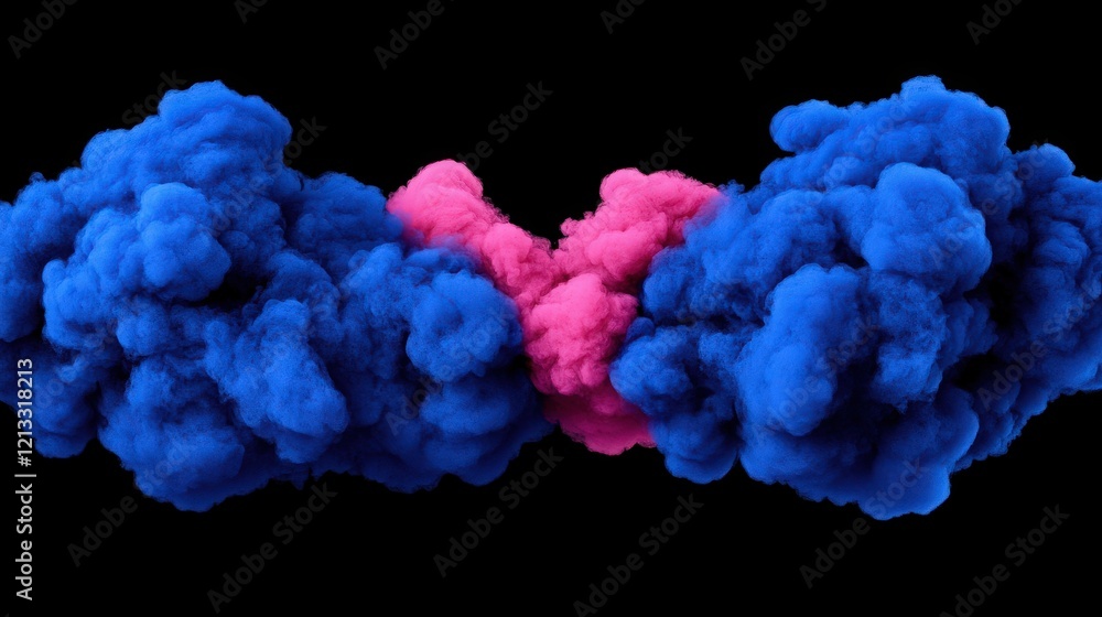 Aufkleber abstract ink colors: a vibrant explosion of blue and pink ink clouds collide and intermingle against