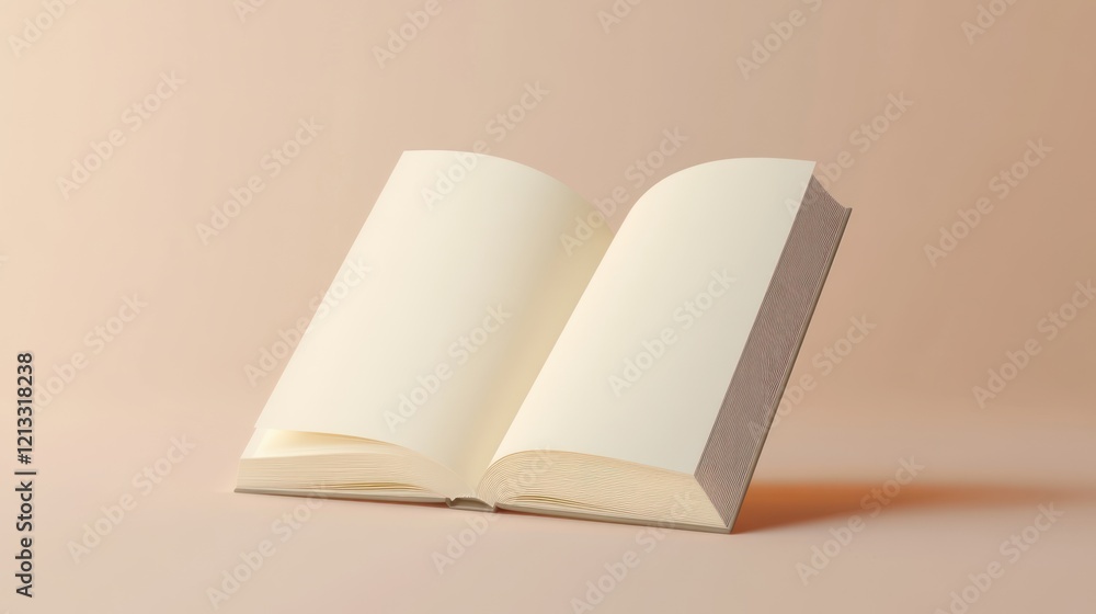 Poster open book with blank pages on a light peach background creating an aesthetic and peaceful atmosphere