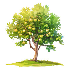 Wood Apple Tree with Fruit – A Stunning and Detailed Vector Illustration in Watercolor Flat Style
