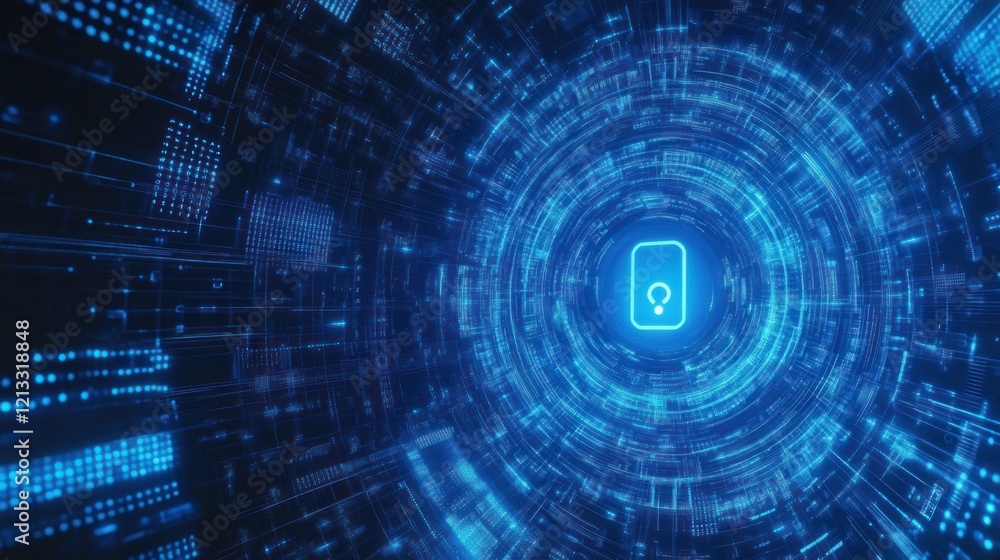 Poster digital lock unlocking in futuristic data stream