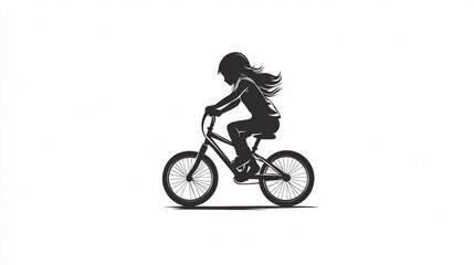 Obraz premium Silhouette Logo of Little Girl Cycling | Vector Image
