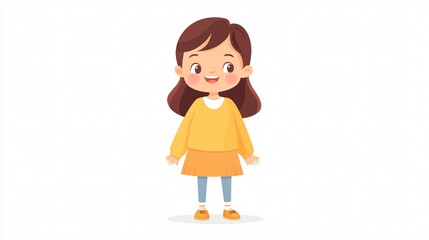 Adorable Little Girl Cute Character Wide Angle Centered Composition