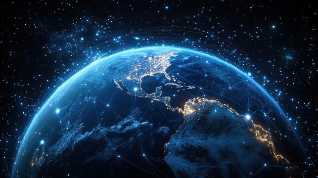 futuristic earth network connectivity cyberpunk digital globe data transfer technology illustration 3d render