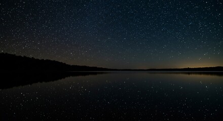 Naklejka premium A field of stars reflected on a perfectly still, black mirror-like lake