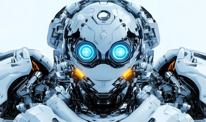 Fototapeta premium Futuristic Robot Head Closeup Studio Light Background