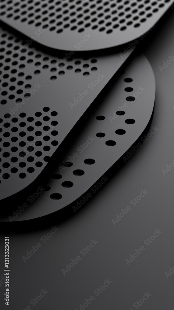 Aufkleber abstract close-up of overlapping dark gray perforated sheets with varying hole patterns creating a t