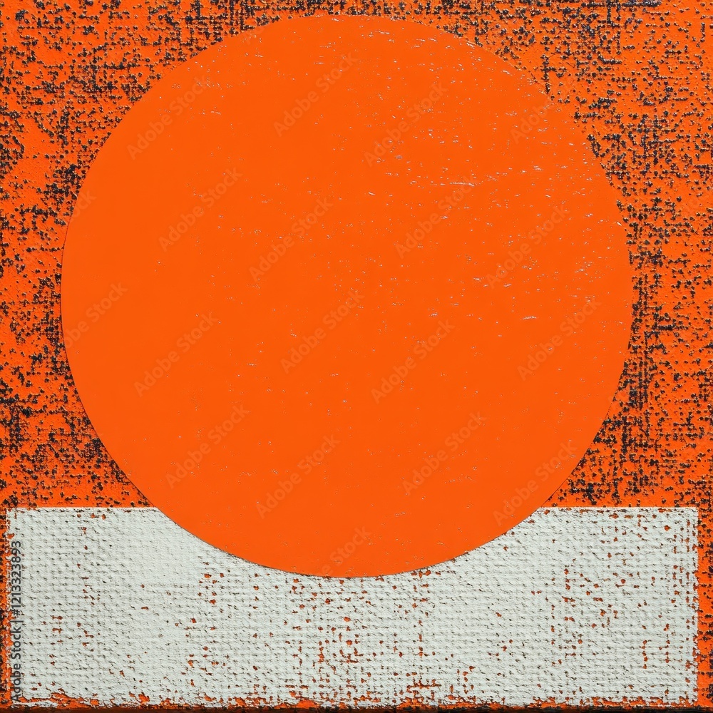 Poster abstract geometric composition with textured white square and vivid orange circle