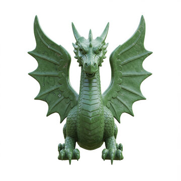 Ancient green Verdite stone dragon sculpture relic - isolated on white	