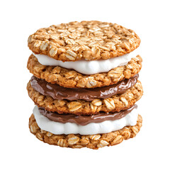 Oatmeal Cookies with Marshmallow Layer and Nuts on transparent background
