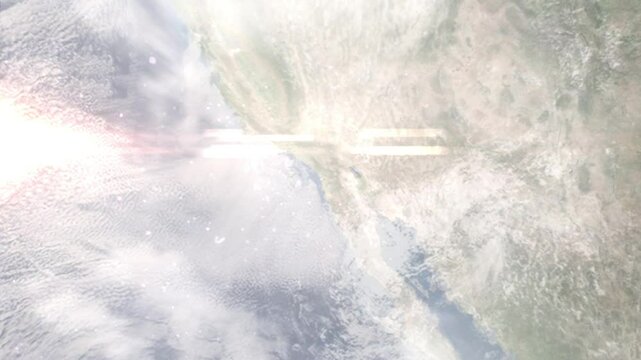 Earth zoom in from space and focus on Encinitas, California, USA. Background for travel blog or intro. Satellite view. 3D style animation. Images from NASA.