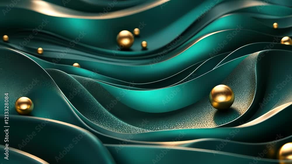 Poster discover mesmerizing golden orbs flowing through rich teal waves in a mesmerizing abstract display o