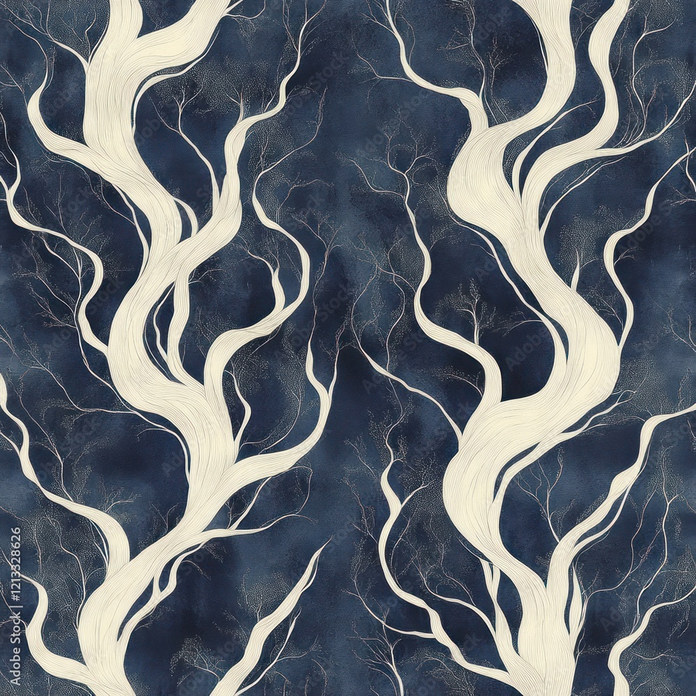 Aufkleber abstract seamless pattern in doodle style with flowing lines on navy background