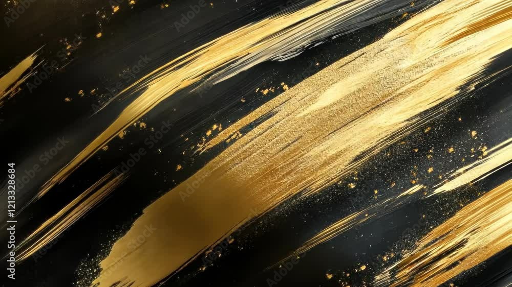 Poster striking abstract art creation with bold golden strokes on a deep black canvas showcasing dynamic ex