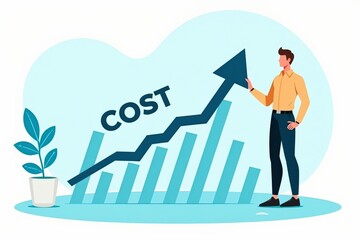 Obraz premium Businessman Presenting Cost Analysis with Increasing Graph in Modern Office Environment for Financial Growth and Strategy Development