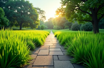 Obraz premium Serene pathway amidst lush greenery