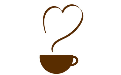 湯気が上がって美味しそうな、シンプルでかわいい、手書き風のコーヒーカップのロゴマーク
