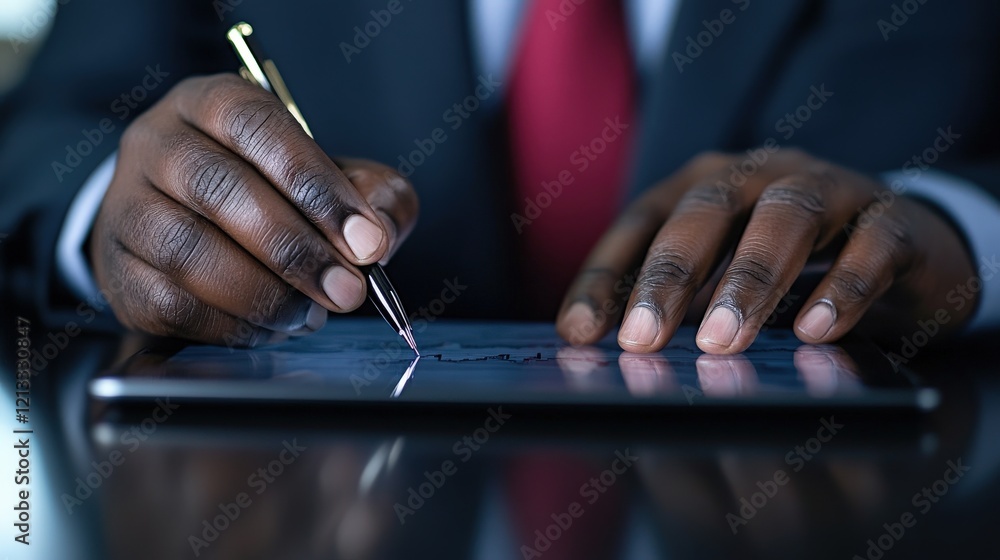 Aufkleber professional businessman using a digital tablet with a stylus for data analysis and financial planni