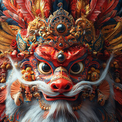 Fototapeta premium Ornate Ceremonial Mask with Elaborate Headpiece and Feathers