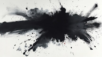 Abstract Expressionism - Bold Black Ink Splashes and Dynamic Brush Strokes on Textured Background