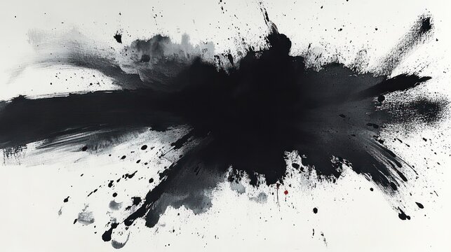 Abstract Expressionism - Bold Black Ink Splashes and Dynamic Brush Strokes on Textured Background