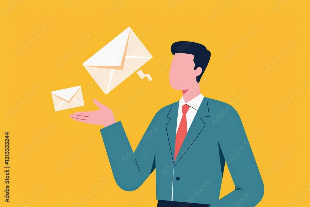 Poster Modern Businessman Using Digital Messaging to Communicate via Mail with a Vibrant Background - Perfect for Illustrating Email and Communication Concepts