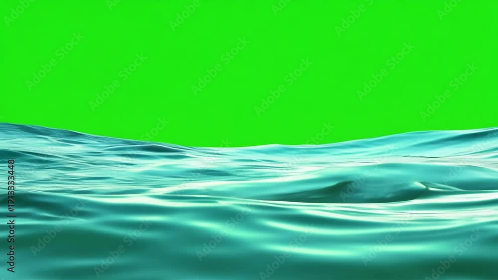 Poster tranquil waves moving in a rhythmic pattern. green screen chromakey.