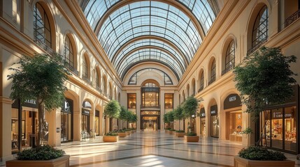Elegant Shopping Arcade in Classical Style with Arched Ceilings and Natural Light in Lusail Qatar