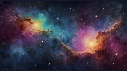 Obraz premium Vector cosmic watercolor illustration. Colorful space background with stars.
