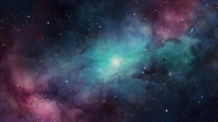 Fototapeta premium Vector cosmic watercolor illustration. Colorful space background with stars.