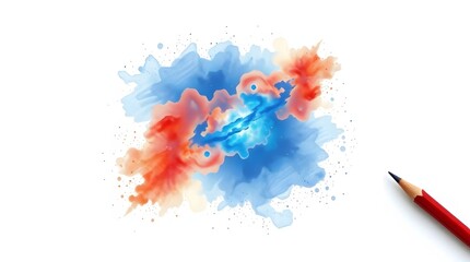 A hand-drawn sketch of a beautiful, realistic vector space scene with a blue nebula, using warm reds, oranges, and yellows, textured pencil strokes on a white background