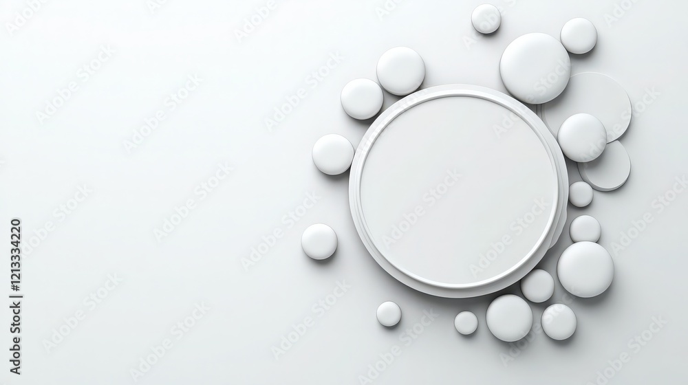 Poster abstract white circular frame: a minimalist composition featuring a large, blank circular frame surr