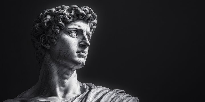 Greek god Apollo marble statue classical sculpture divine elegance black background