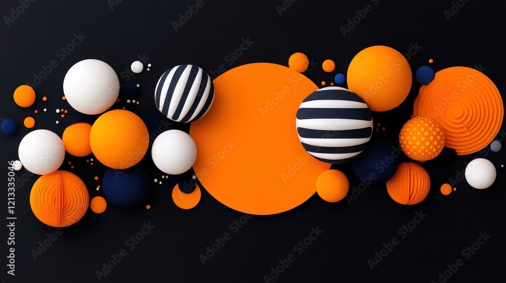 Poster halloween abstract: a playful, dynamic composition featuring a cluster of colorful orbs against a da