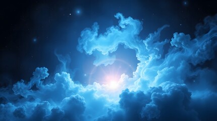 Surreal, dreamlike imagery of a blue nebula, depicted in a realistic vector style, with a jet-black background, ethereal light aura, mystical vibes, and fantastical elements