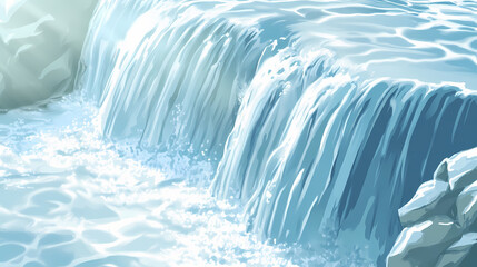 Tranquil silver cascade closeup waterfall flowing into pool, serene natural setting. Silver Cascade. Illustration