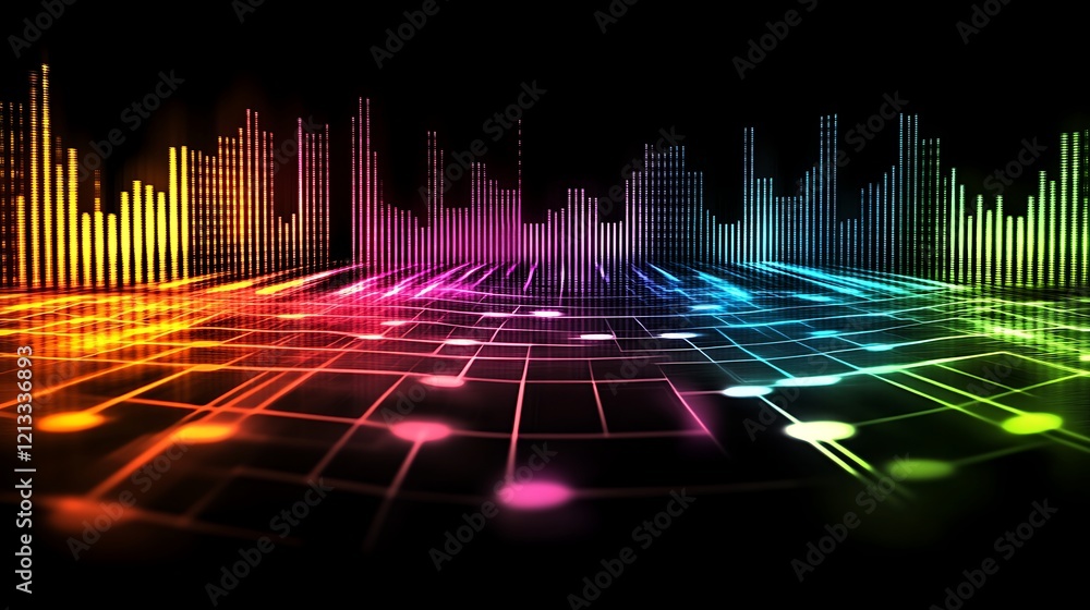 Poster abstract colorful audio spectrum visualization display