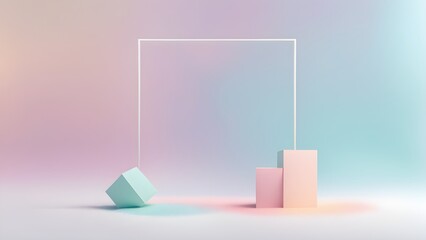 Abstract pastel background with minimalist geometric shapes and a white frame, ideal for product display or presentation.