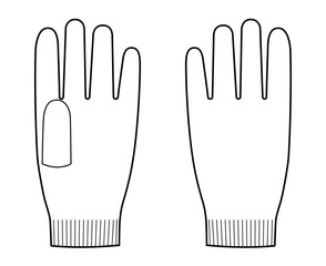 Knit Wool Gloves Short length Fashion hand accessory clothing technical illustration garment. Vector front palm back view for Men women, unisex style flat template CAD mockup sketch outline