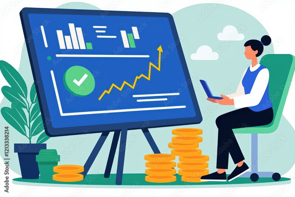 Poster focused businesswoman analyzing financial data on laptop while monitoring graphs and growth metrics 
