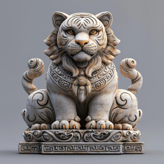 Ancient Stone Tiger Statue Artistic Carving Detail